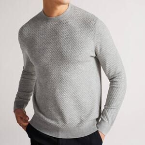 Ted Baker Knares Long Sleeve Textured Crew Neck Jumper Gray Marl